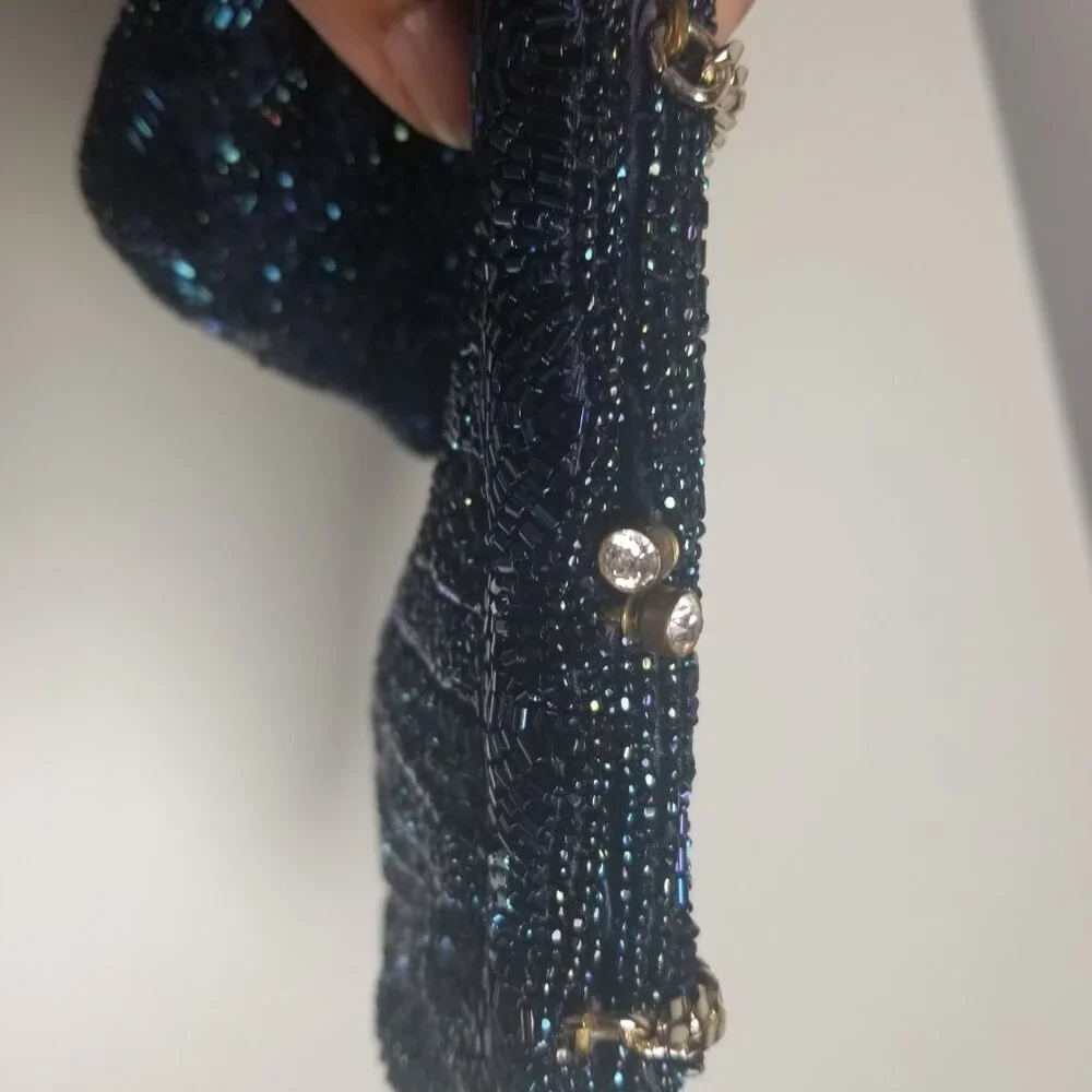 Vintage Frances Hirsch Handmade Beaded Navy Clutch Purse 50s 60s